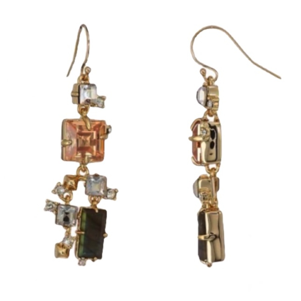 ALEXIS BITTAR • NEW Geometric Labradorite Stone Crystal Satellite Drop Earrings - Picture 3 of 9